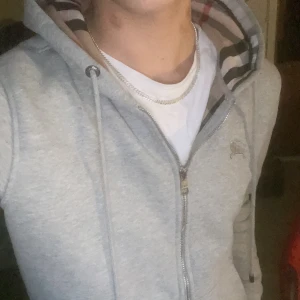Grå burberry hoodie - Snygg grå huvtröja från Burberry med dragkedja och klassiskt rutigt mönster i fodret. Tröjan har en broderad logga på bröstet och praktiska fickor framtill. Perfekt för en stilren och bekväm look. 10/10 skick. Skriv till mig om ni har några frågor😊