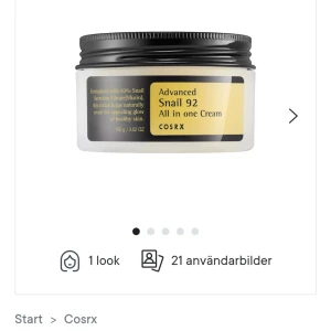 Cosrx snigel kräm - Advanced snail 92 all in one cream från cosrx. Köpt från Lyko för 339 kr. Den är oöppnad och då också oanvänd.