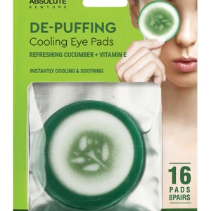 De-Puffing Cooling Eye Pads - Uppfriskande ögonpads med gurka och vitamin E som kyler och lugnar huden. Perfekt för att minska svullnad runt ögonen. Förpackningen innehåller 16 pads, vilket motsvarar 8 par.
