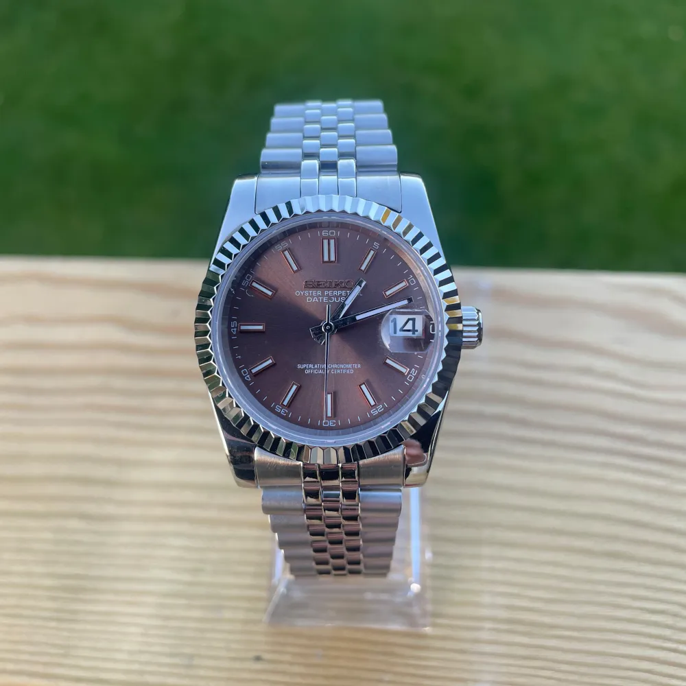 SEIKO Datejust MOD 36mm Brun Urtavla 10/10 helt ny Stainless Steel. Accessoarer.