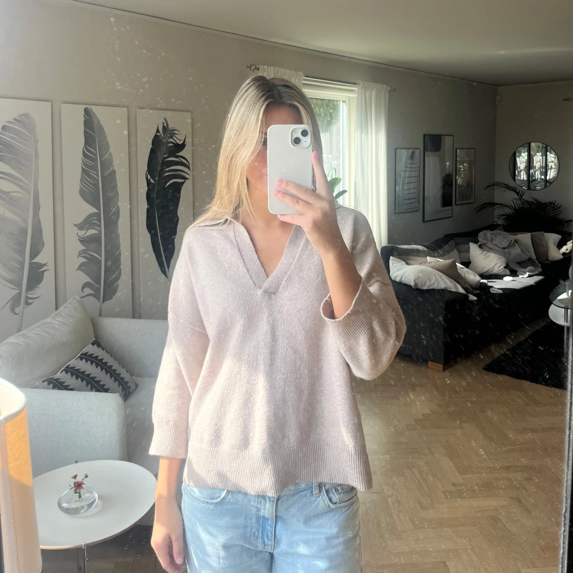 Stickad ljusrosa tröja