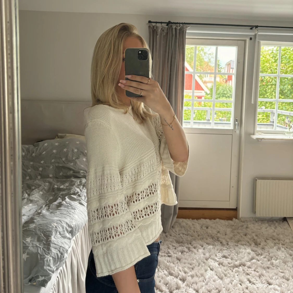 Trekvartsärmad Stickad tröja - 91