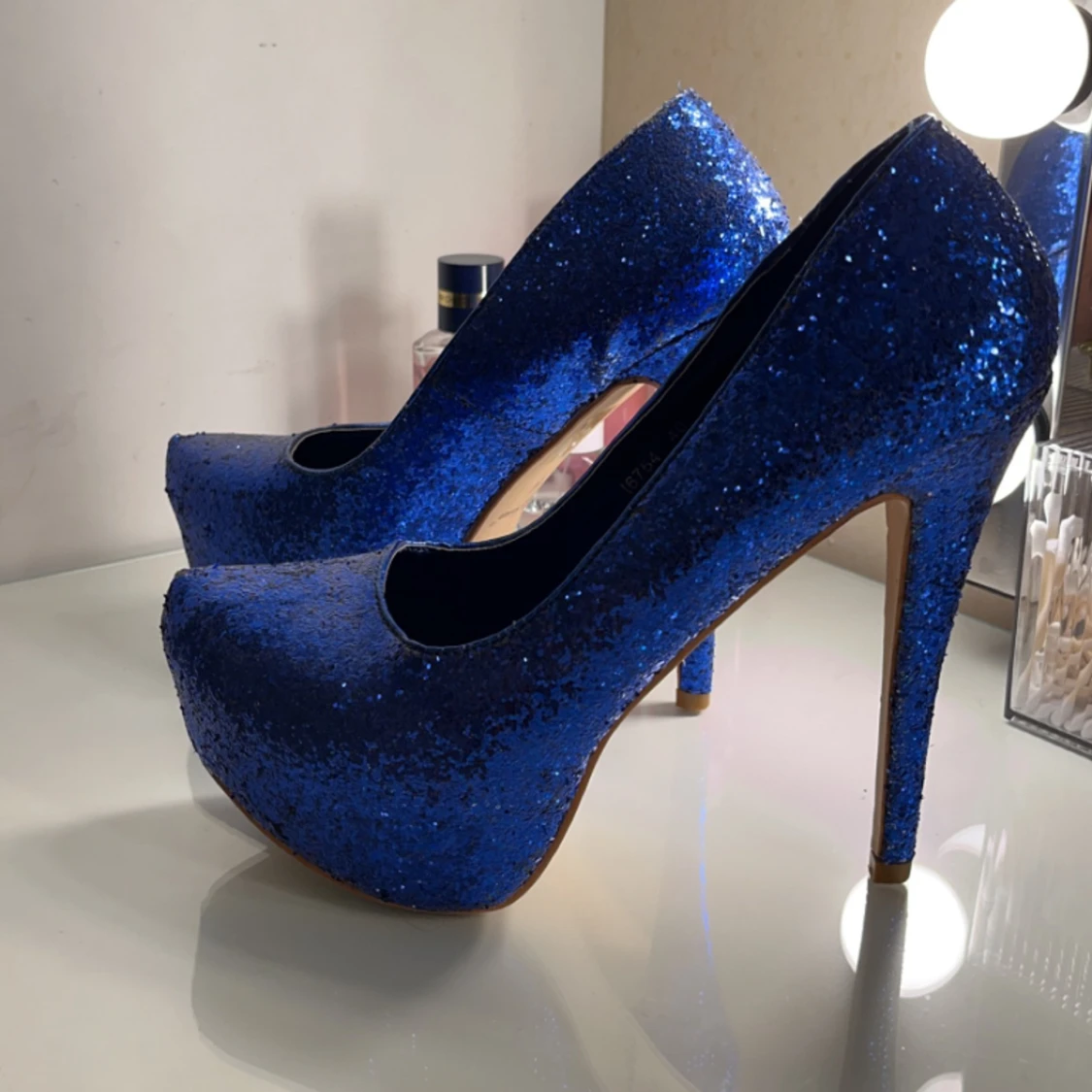 Blå glitter pumps - 90