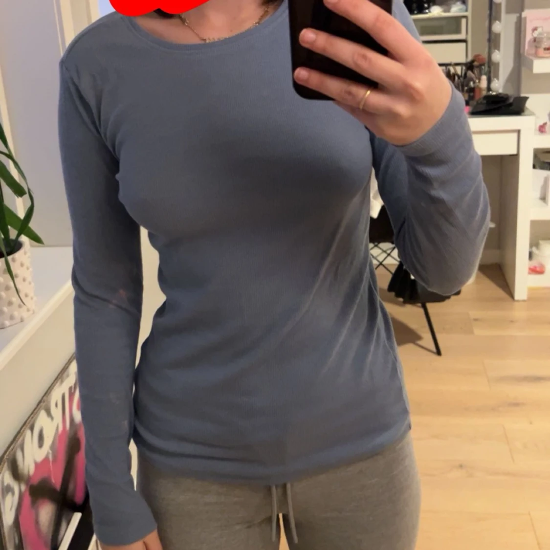 Basic blå ribbad tröja