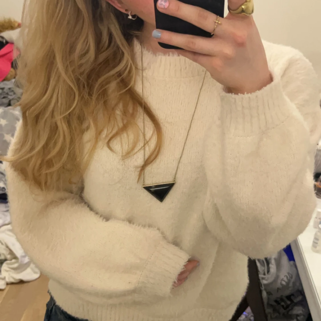 Vit stickad tröja  - 90