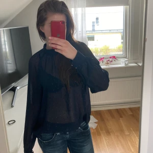 Marinblå blus i mesh - Jättesnygg långärmad topp från Holly & Whyte (Lindex). Blusen är genomskinlig och har små ”prickar” med glitter