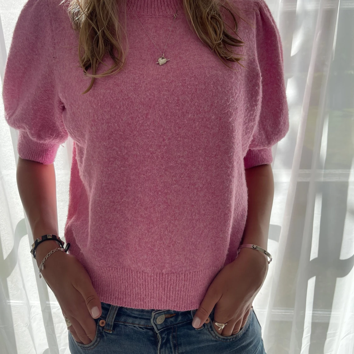 Rosa stickad t-shirt 