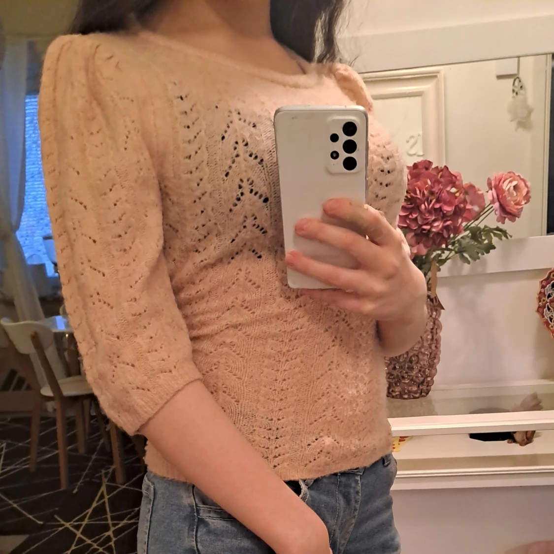 Stickad rosa tröja, sthlmstil - 90