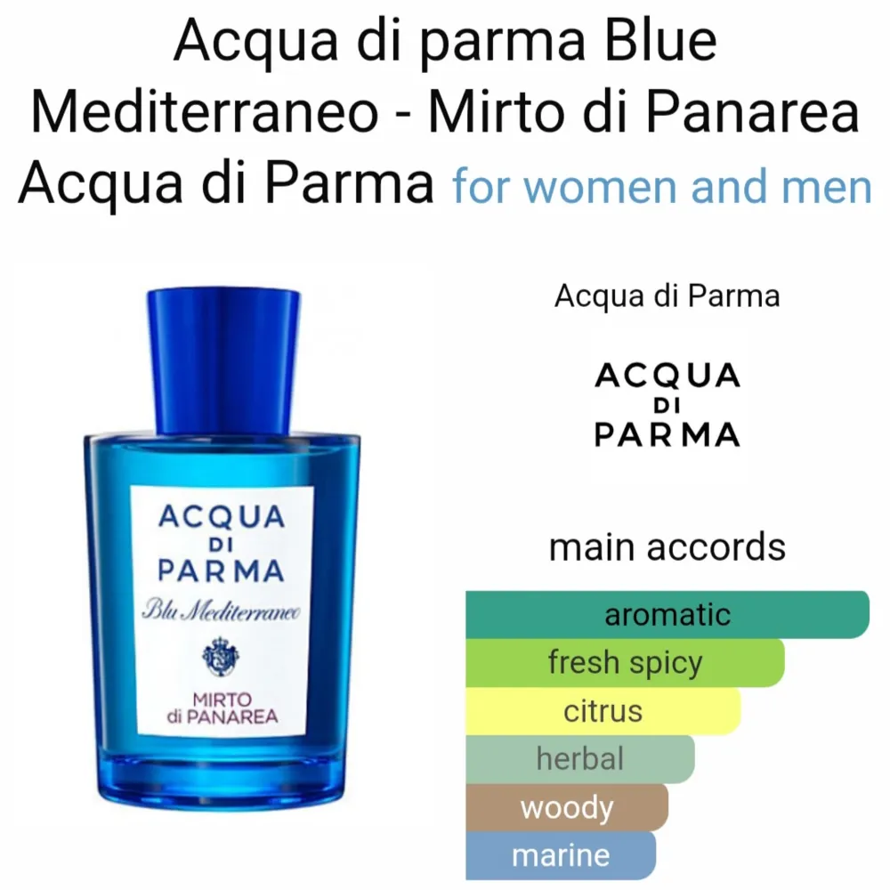 Hej! Jag säljer Samples på Aqua di parma mirto di panarea 🍋‍🟩🍋. Varje sample är 3ml och kostar 89 kr🌊💧.. Övrigt.