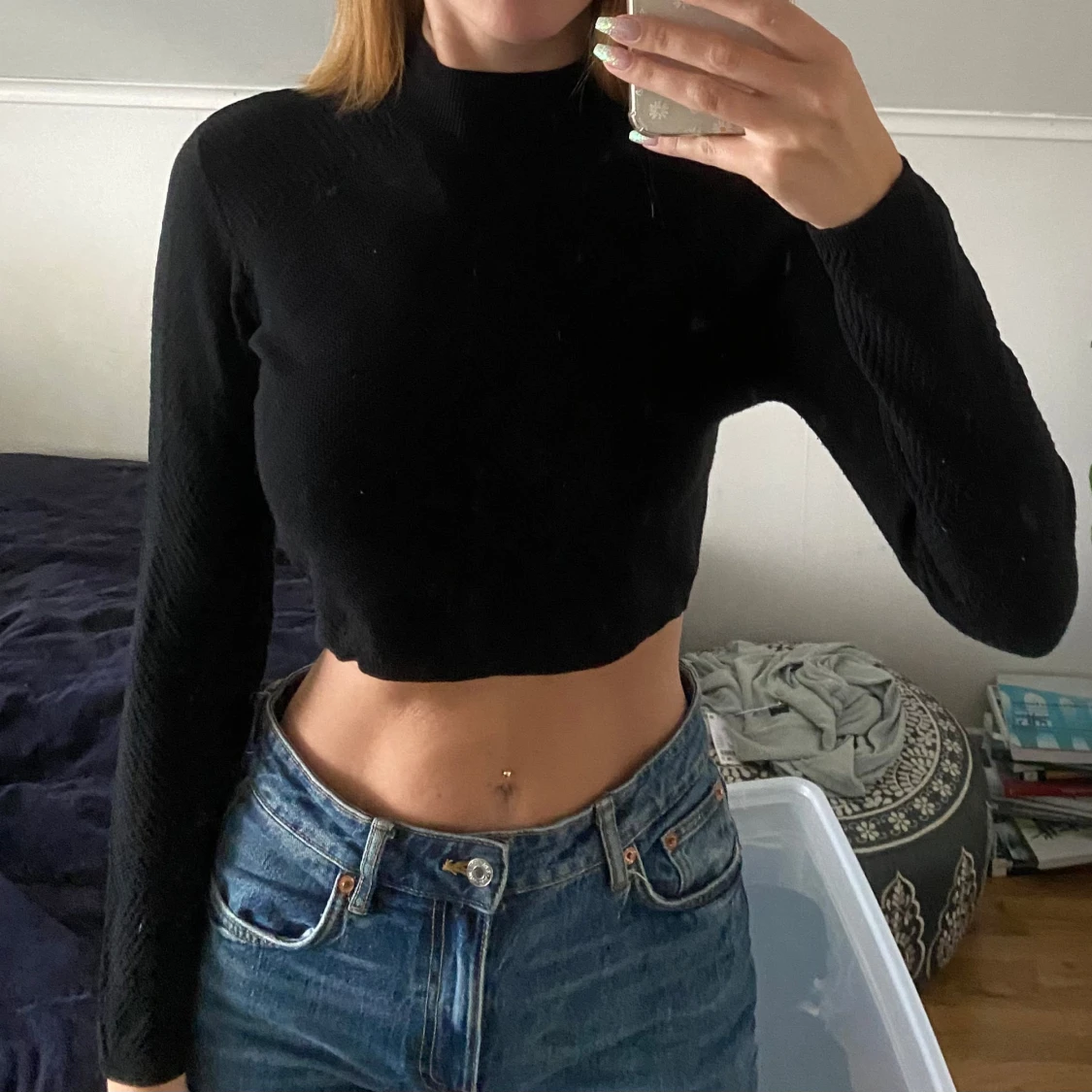 Tunt stickad crop top - 91