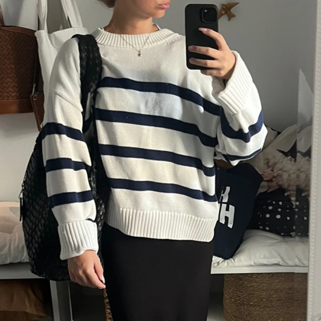 Randig stickad tröja  - 90