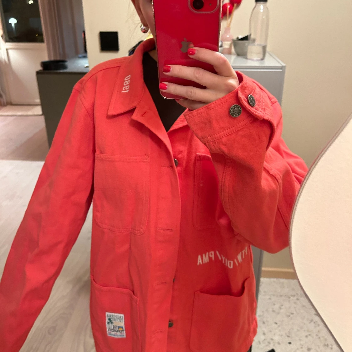 Lys röd / orange jeans jacka - 2