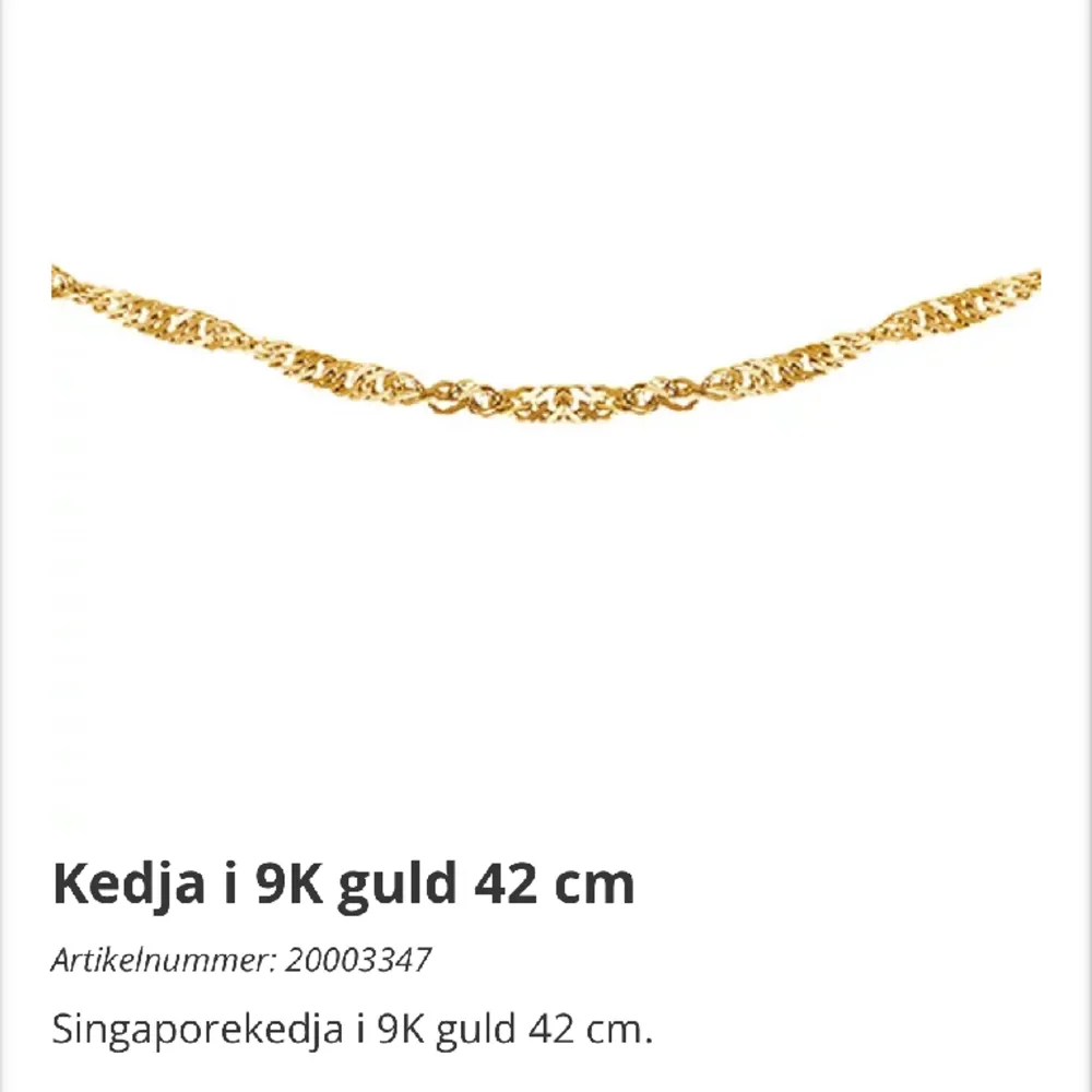 Säljer fett halsband i äkta guld. Kedjan är Singapore i 42 cm. Försäkring och kvitto finns och köpt på albrekts guld. Köpt för 1848kr. Accessoarer.