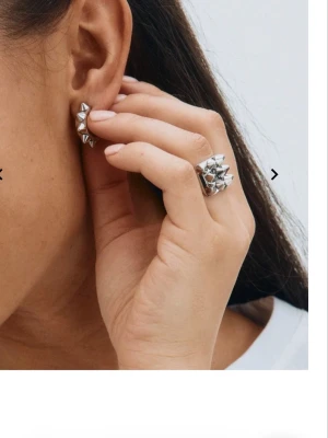 Edblad Silvrig ring med nitar  - Cool ring i blankt silverfärgat metall från Edblad Ringen har en unik design med flera spetsiga nitar som ger en edgy och modern känsla. Stl L. Använd 2 ggr är som ny