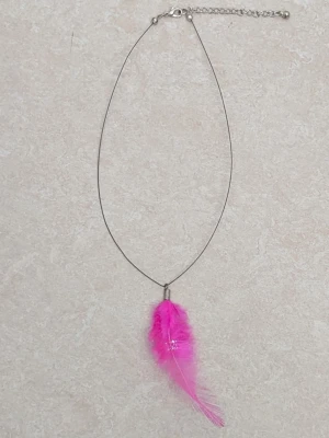 Halsband med rosa fjäder - Snyggt halsband med tunn silverfärgad kedja och en stor, fluffig rosa fjäder som hänge. Perfekt för dig som vill sticka ut och addera en färgklick till din outfit. Justerbar längd med karbinlås.