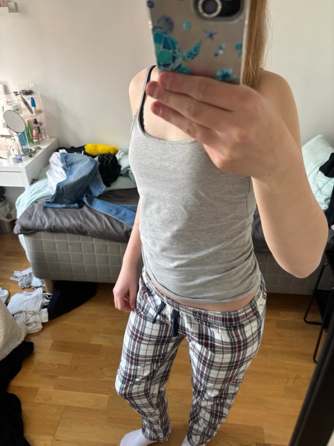 Rutiga pyjamasbyxor i bomull - 1