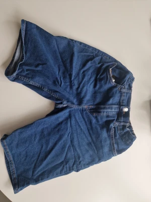 Blå denimshorts med fickor - Klassiska blå denimshorts med normal passform och raka ben. Shortsen har två framfickor, två bakfickor och stängs med knapp och dragkedja. Perfekta för en avslappnad stil under varmare dagar.