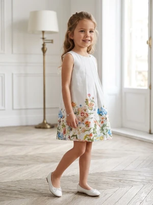 Vit blommig ärmlös klänning H&M - Superfin vit ärmlös klänning från H&M med färgglada blommor längs nederkanten. Klänningen har rund halsringning och dragkedja i ryggen. Perfekt för sommarens alla tillfällen och ger en fräsch och lekfull look.