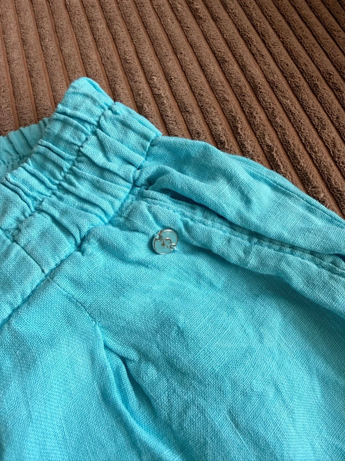 Vintage linen pants in turquoise color - 2