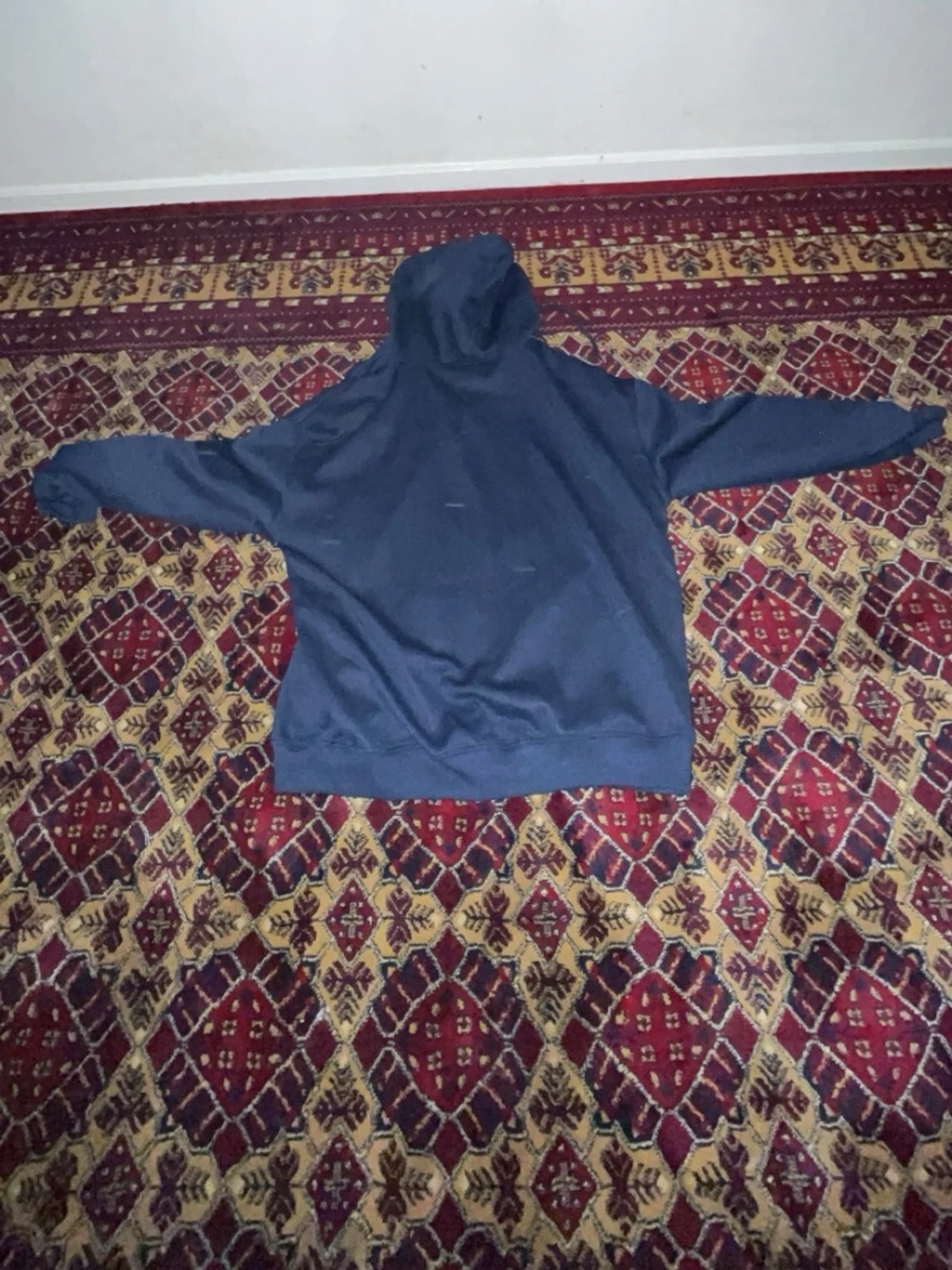 Mörkblå zip hoodie med huva - 1