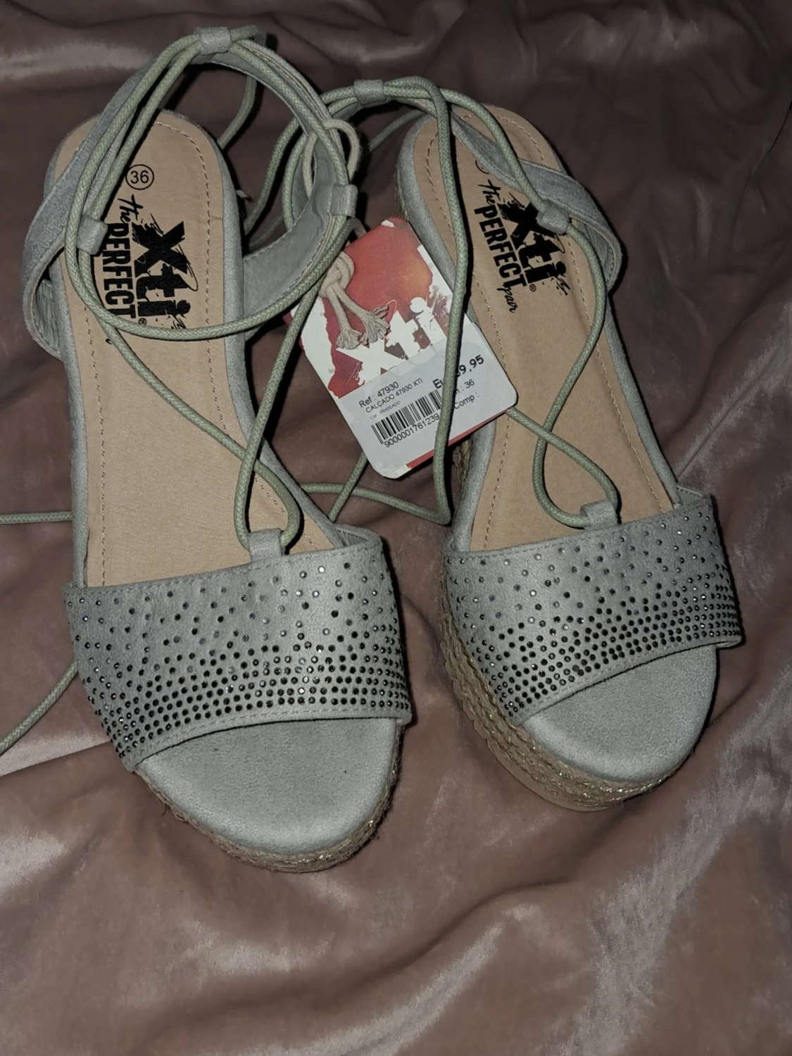 Blå/grå kilklackade espadrilles med snörning - 2