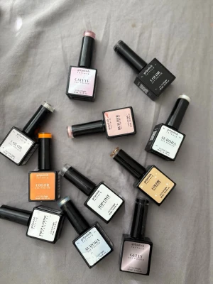 Gelpolish nagellack mixade färger - Säljer flera flaskor Gelpolish nagellack i olika färger som rosa, orange, beige, vitt och svart. Flera olika typer som Cat Eye, Aurora, Gelly och Builder. Fyrkantiga flaskor med svart lock, perfekt för dig som gillar att experimentera med naglar. Knappt använda. ORIGINAL PRIS 87kr st.