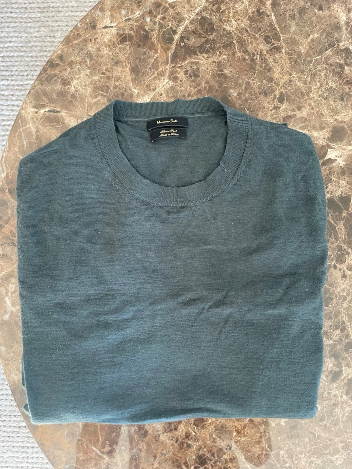 Mörkgrön stickad merinoull tröja Massimo Dutti 