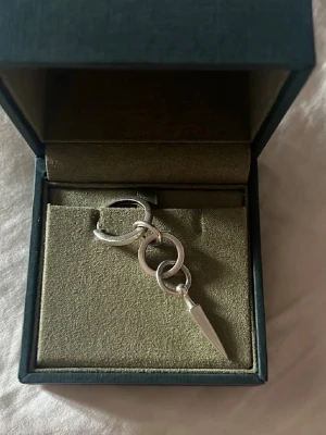 Silverfärgat örhänge med ringar och spike - Snyggt örhänge i silverfärg med tre sammankopplade ringar och en spetsig spike-detalj. Modern och edgy design som ger en cool touch till din stil. Kommer i en elegant ask.