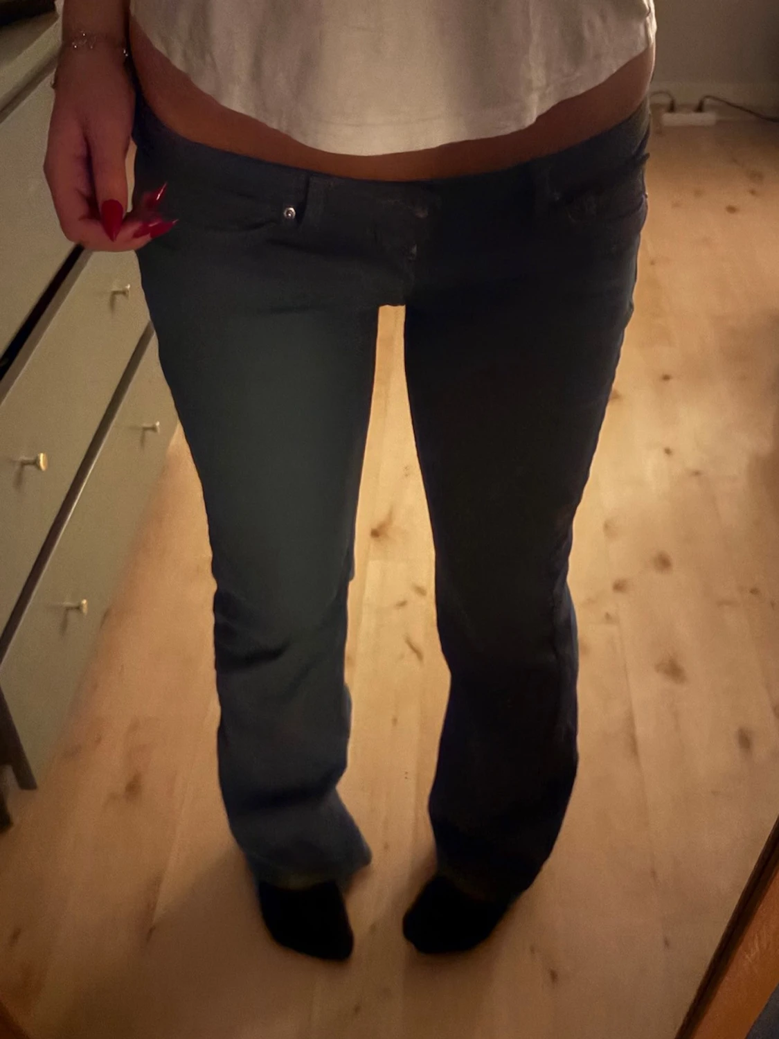 Mörkblå bootcut jeans låg midja - 1