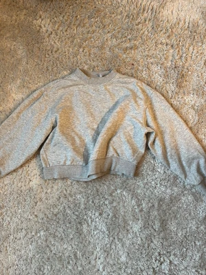 Grå croppad sweatshirt från Weekday - Säljer en ljusgrå croppad sweatshirt från Weekday i storlek XS. Tröjan har rund halsringning, ribbade muddar och är gjord i mjukt bomullsmaterial. Enkel och clean design som passar till allt.