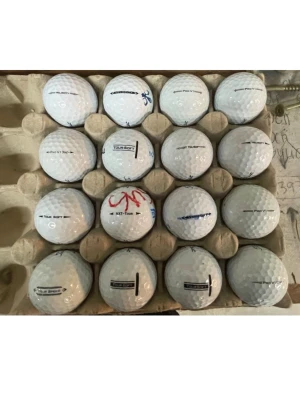 Titleist golfbollar i blandade modeller 16 st - Säljer ett gäng vita golfbollar från Titleist i olika modeller som Pro V1, Tour Soft och NXT Tour. vissa har färgmarkeringar eller siffror. Perfekt för dig som vill fylla på golfbagen med bollar. Dom kan ha repor på sig eller sånt men inte stora. Dom ändrar inget i spelet. Om man räknar per boll så kostar dom bara ungefär 5kr