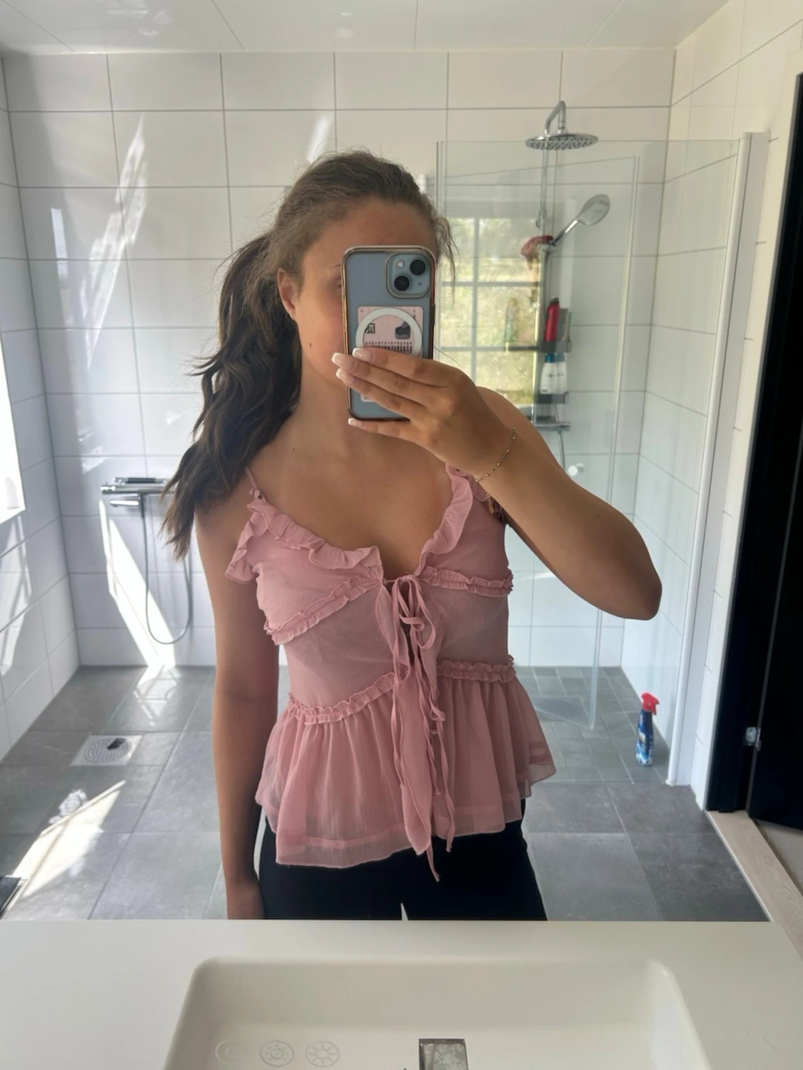 Rosa volangtop med snörning - 1