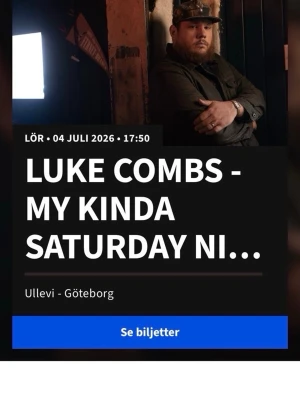 Luke combs konsert  - Säljer två stå platser till Luke Combs, 800 styck. Hör av dig om du vill veta mer eller har några funderingar. 