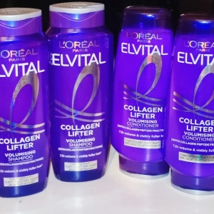 L'Oréal Elvital Collagen Lifter  - L'Oréal Elvital Collagen Lifter: Shampo 2 X 250ml. Balsam 2 X 200ml. Nya i oöppnad förpackning. Priset är för 4 produkter. 