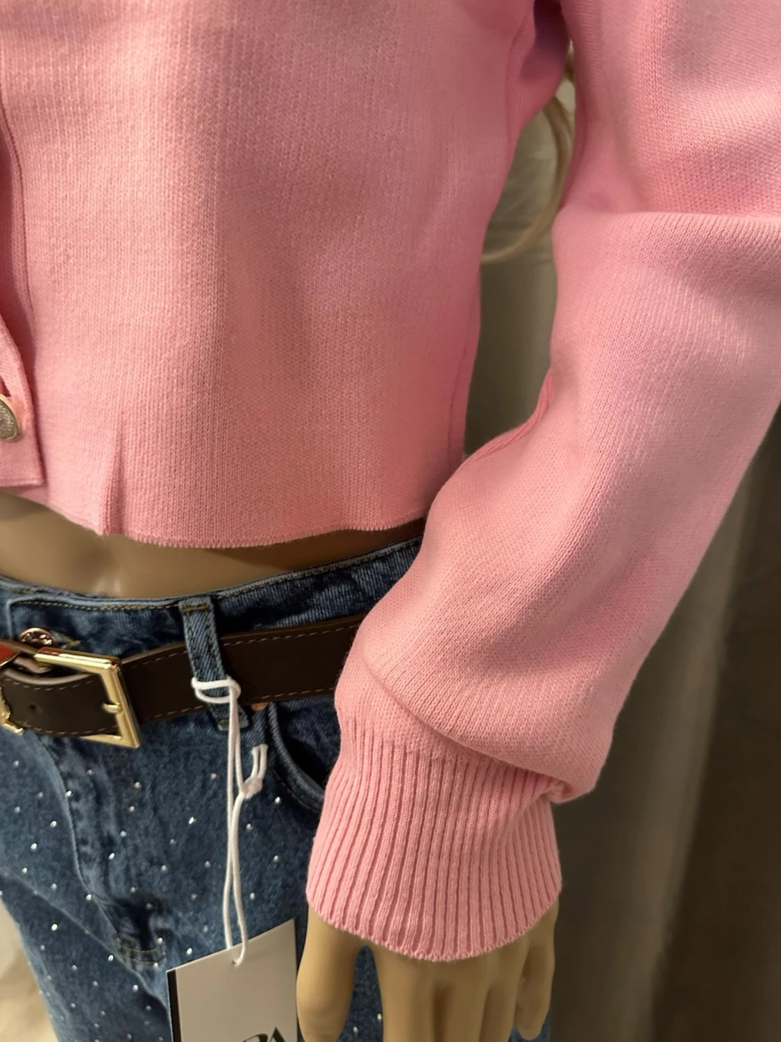 Rosa cropped kofta med guldknappar Xs-S - 3