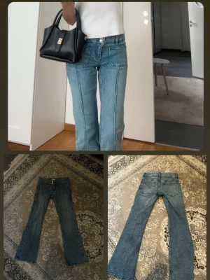  lågmidjade jeans - Snygga blå  jeans med markerade pressveck framtill. Från Gina med storlek 152 (xs) 