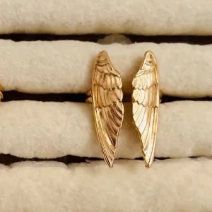 Guldiga ring med vingeform - Säljer ett par unika ring i guldfärgad formade som änglavingar. De har en detaljerad och elegant design som verkligen sticker ut. Perfekta för dig som vill ha något speciellt och trendigt i smyckeskrinet.