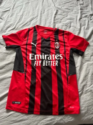 AC Milan matchtröja Puma röd/svart - AC Milan matchtröja från Puma i rött och svart med klassiska vertikala ränder. Tröjan har klubbmärke, Puma-logga och sponsortryck på bröstet. Tillverkad i lätt och ventilerande polyester, perfekt för fotbollsträning eller supporterliv.