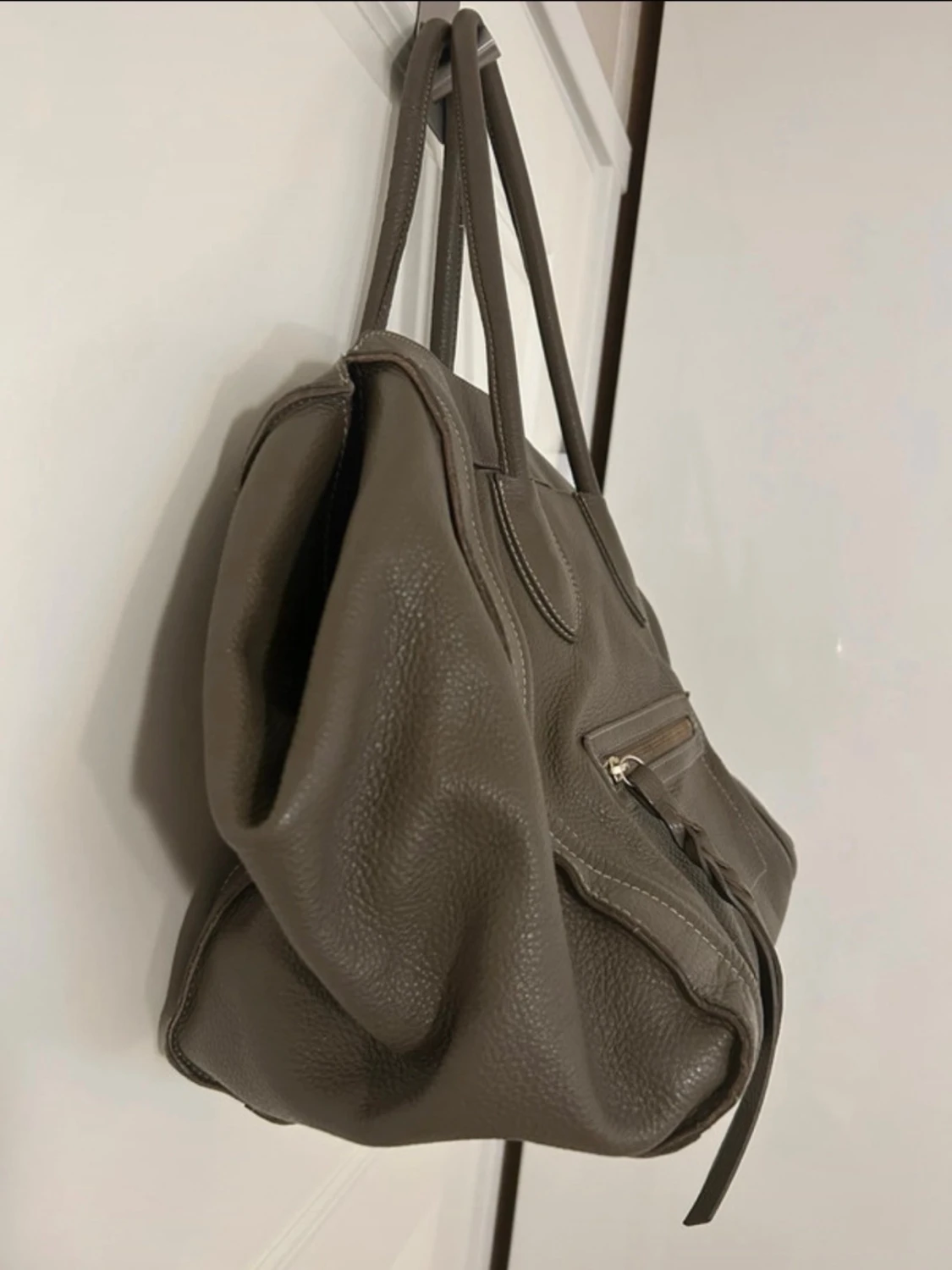 Grågrön handväska i skinn - 1