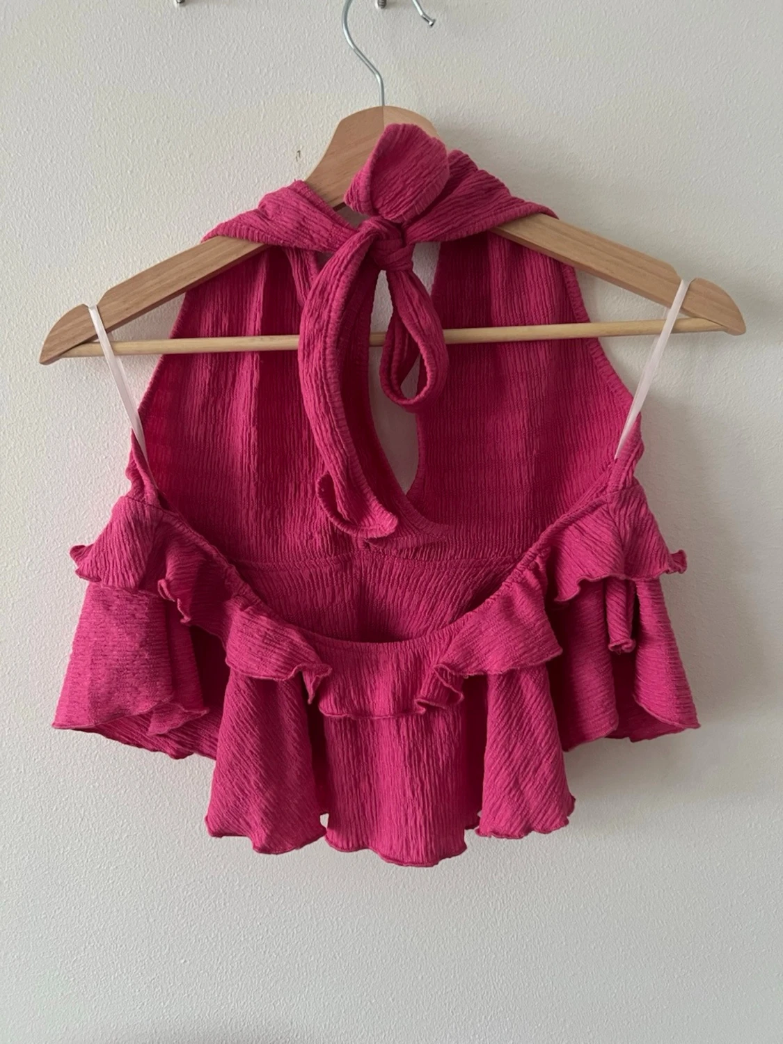 Rosa volang topp med knyt i nacken - 3