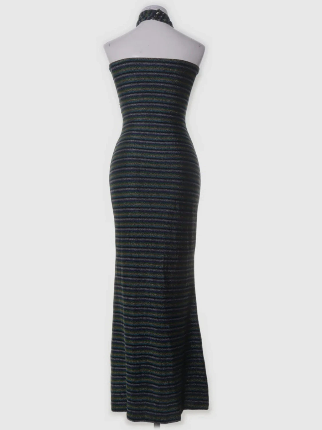 Adoore Randig/glittrig långklänning med halterneck - 1