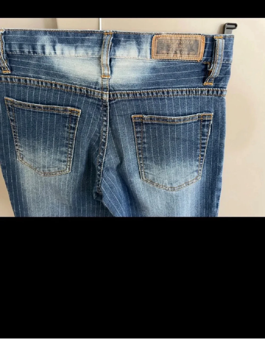 Blå bootcut jeans med ränder - 5