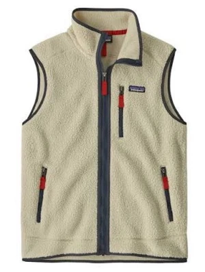 Beige fleeceväst från Patagonia - Snygg beige fleeceväst från Patagonia med marinblå detaljer och dragkedjor. Västen har tre fickor med dragkedja, varav två framtill och en på bröstet. Mjukt och mysigt material, perfekt för lager-på-lager och outdoor-vibe.