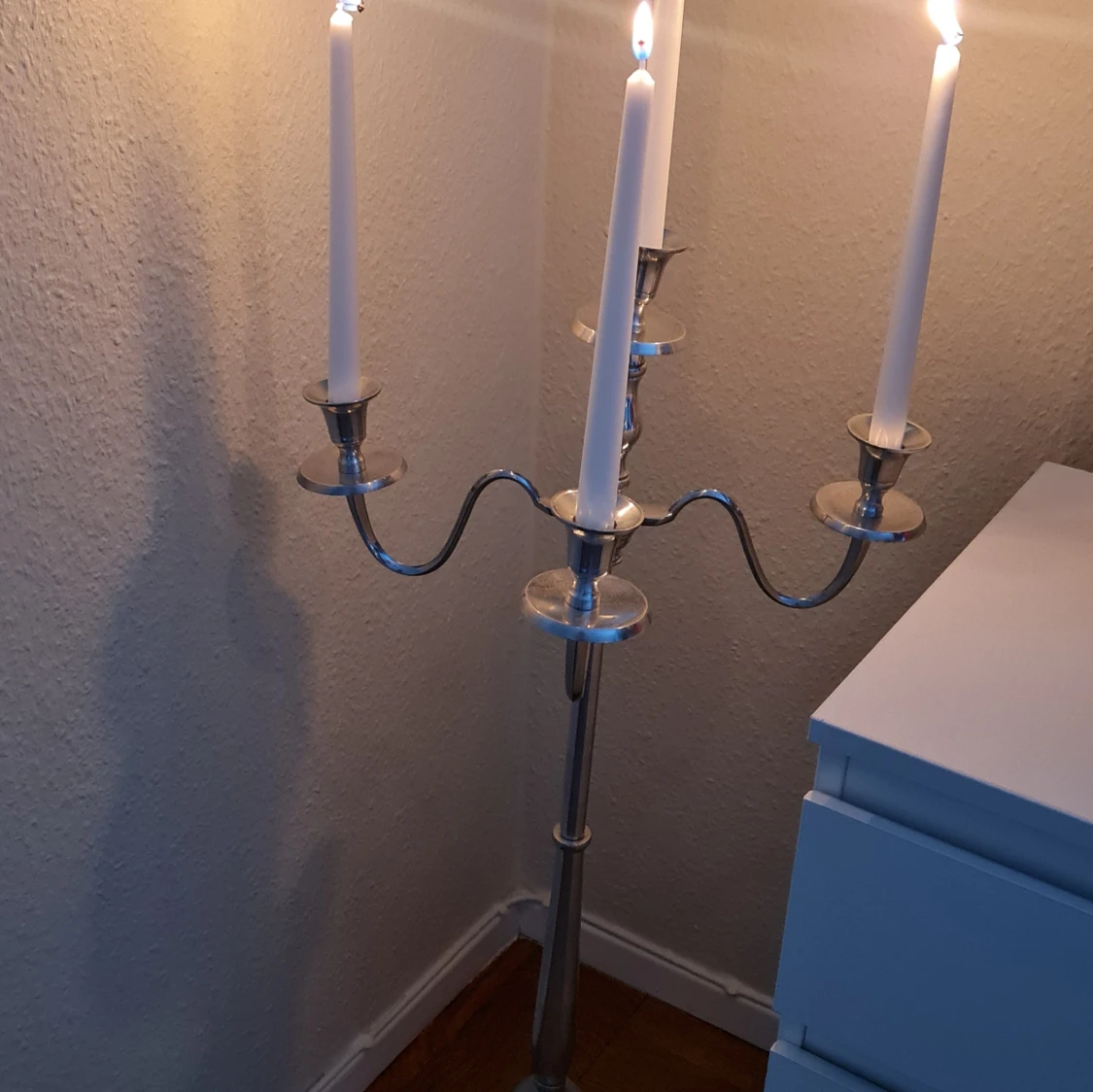 Kandelaber med 5arm i silverfärg  - 90