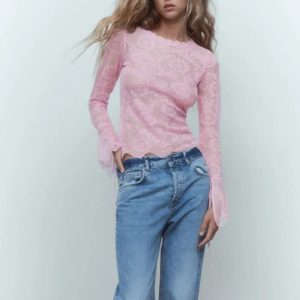 See through rosa tröja från zara i storlek s. Super fin på sommaren till ett par linnebyxor eller blåa jeans eller på en mysig middag osv🫶🏼. Toppar.