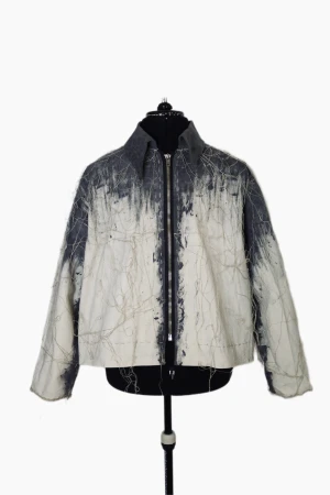 Consumed by black mold jacket - Linen thread netting  Black dyed contours  Hand sewn linen thread detail stitching  Boxy fit, heavy duty zip