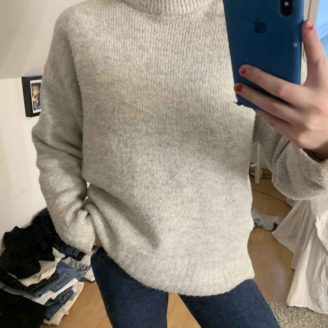 Grå stickad tröja  - 90