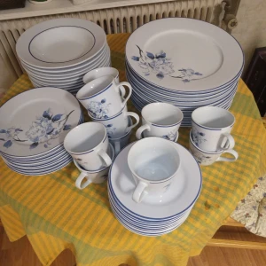 Knallegården Floral Blue svensk design . - Fint set bestående av Kaffekoppar 11 stycken ,kaffefat små 12 stycken ,Assietter 9 stycken ,Mattallrikar 11 stycken ,djupa tallrikar 10 stycken .märkning under med Knallegården Svensk Design och Floral Blue .hämtas i Skene o Swishbetalning tillämpas alt.