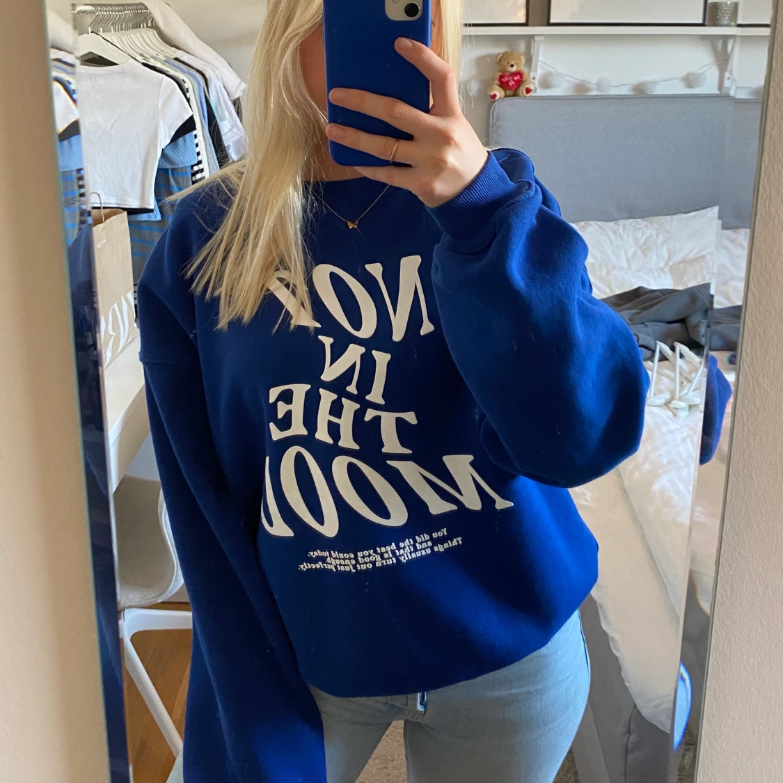 Blå sweatshirt med tryck - 90