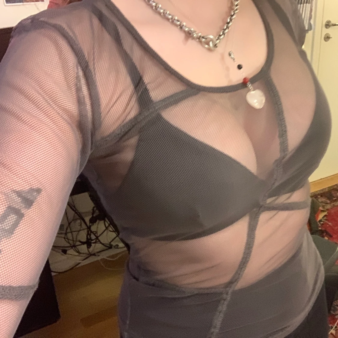 Grå meshtopp/tröja - 90